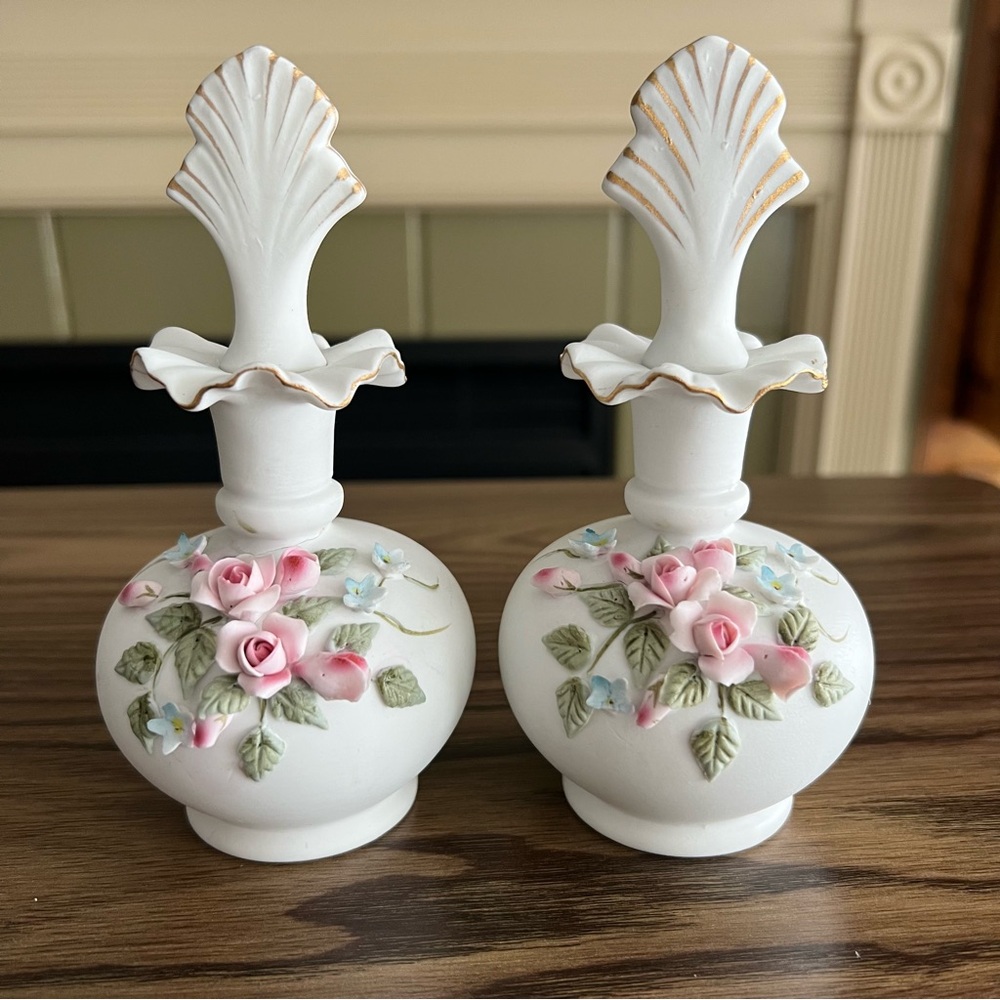Vintage Lefton Floral Porcelain Perfume Bottles